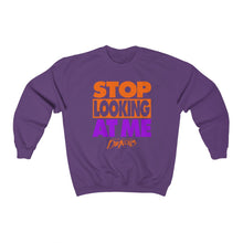 Load image into Gallery viewer, &quot;STOP LOOKING AT ME&quot; Black or Purple DTG Sweatshirt