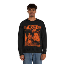 Load image into Gallery viewer, &quot;THE SCARIEST MOVIE...&quot; Orange on Black DTG Crewneck Sweatshirt